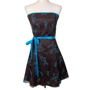 Vintage Y2K Jessica McClintock Gunne Sax Brown Blue Beaded Mini Dress Fairy 7/8